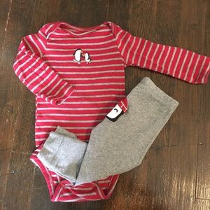 Carter’s penguin bodysuit/pants set GENTLY USED